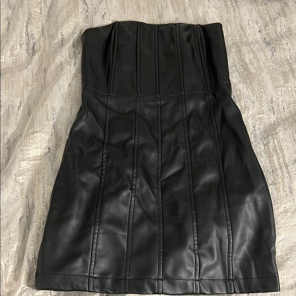 En Saison Black Leather Strapless Dress